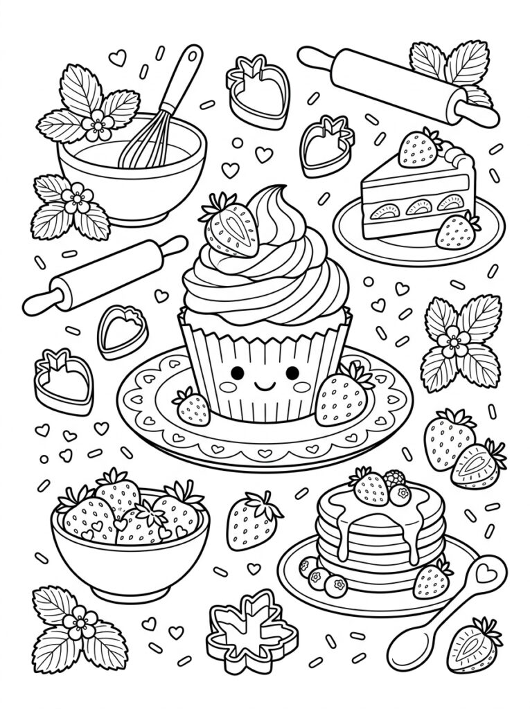 Aardbeien Kleurplaten (Gratis PDF Printables) 01 - gratis kleurplaat om te printen
