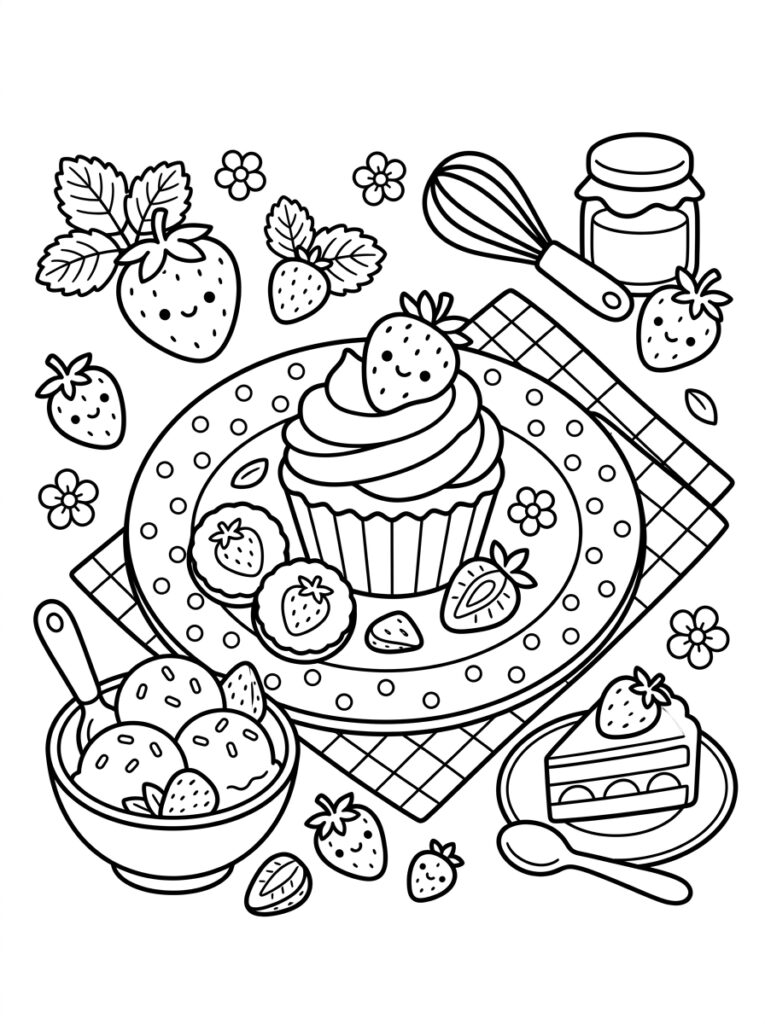 Aardbeien Kleurplaten (Gratis PDF Printables) 02 - gratis kleurplaat om te printen