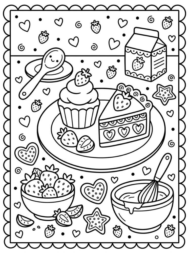Aardbeien Kleurplaten (Gratis PDF Printables) 03 - gratis kleurplaat om te printen