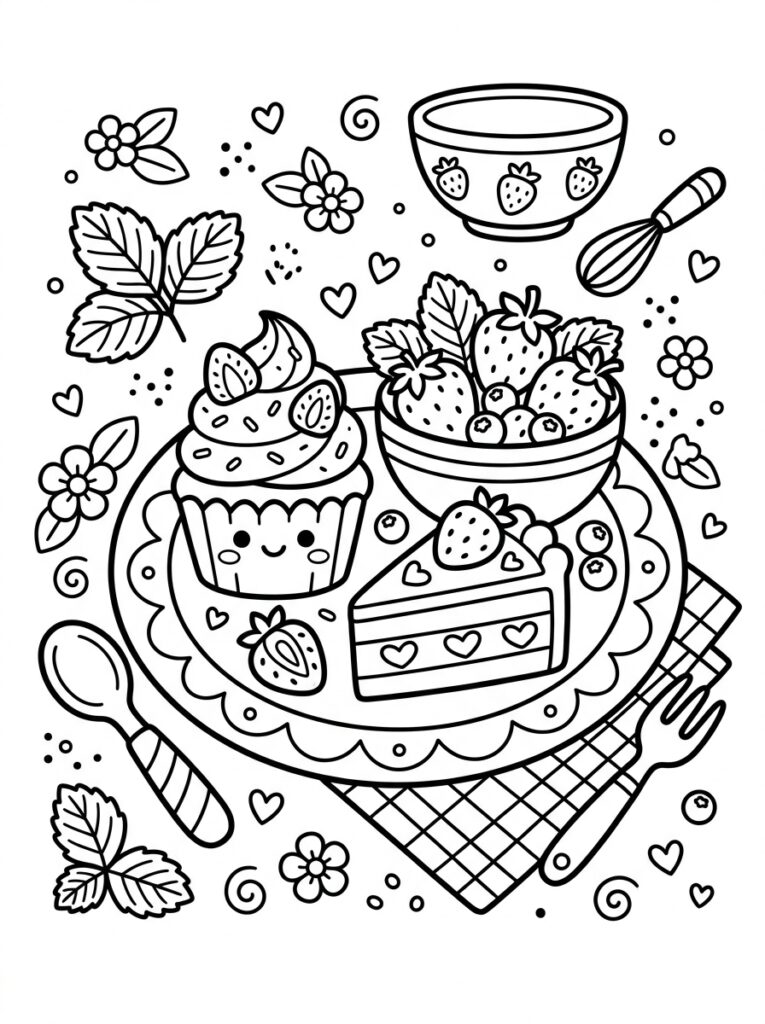 Aardbeien Kleurplaten (Gratis PDF Printables) 04 - gratis kleurplaat om te printen