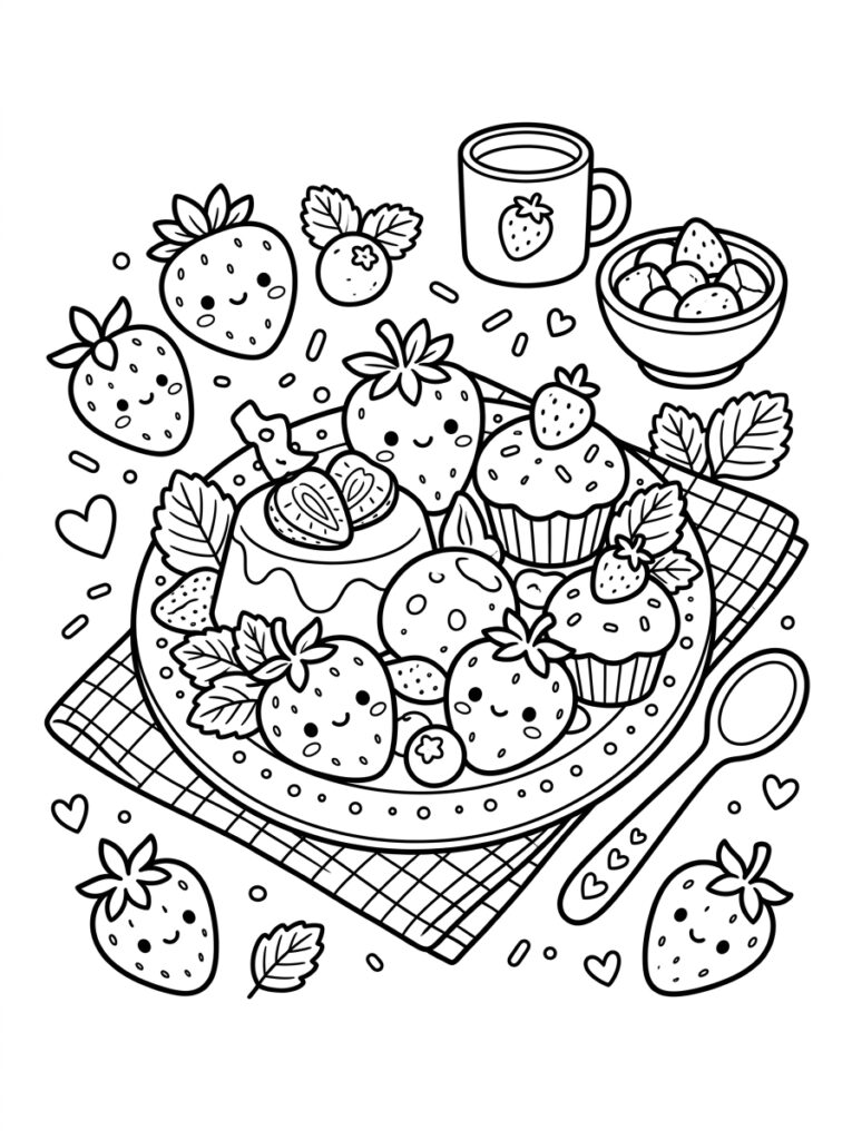 Aardbeien Kleurplaten (Gratis PDF Printables) 05 - gratis kleurplaat om te printen