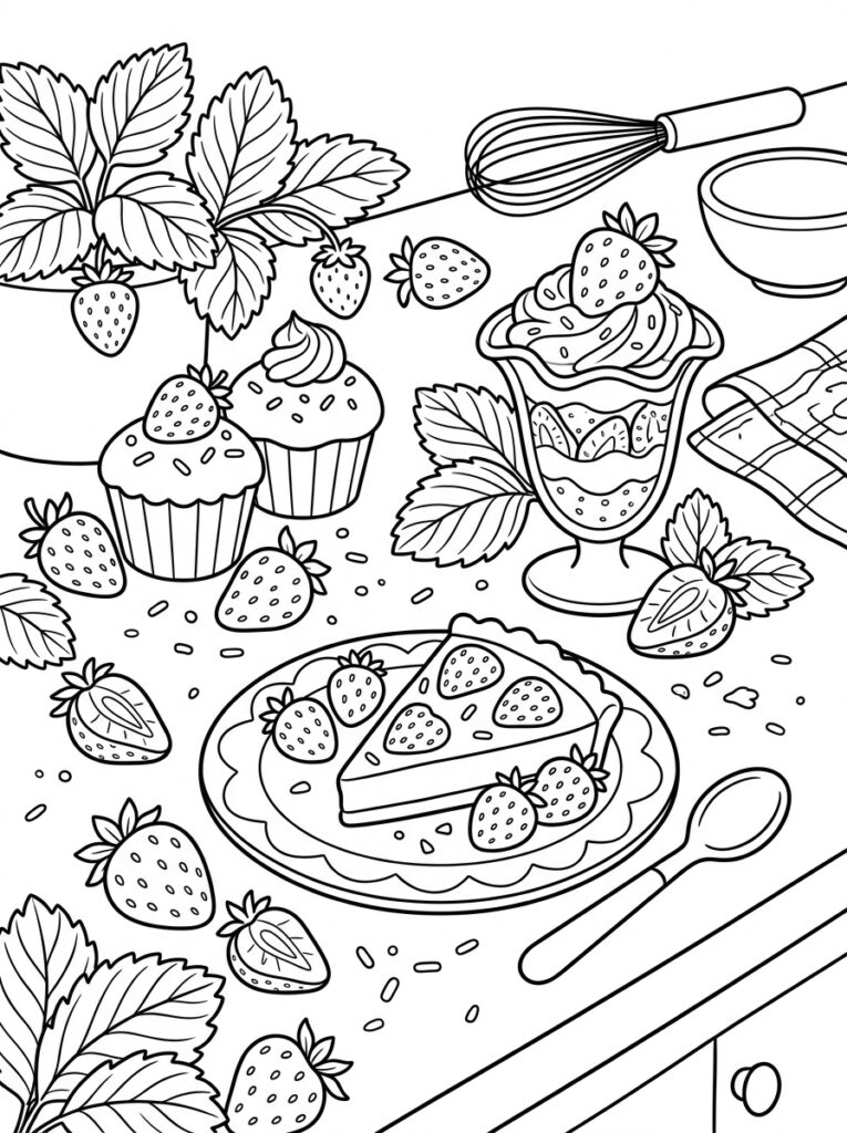 Aardbeien Kleurplaten (Gratis PDF Printables) 06 - gratis kleurplaat om te printen