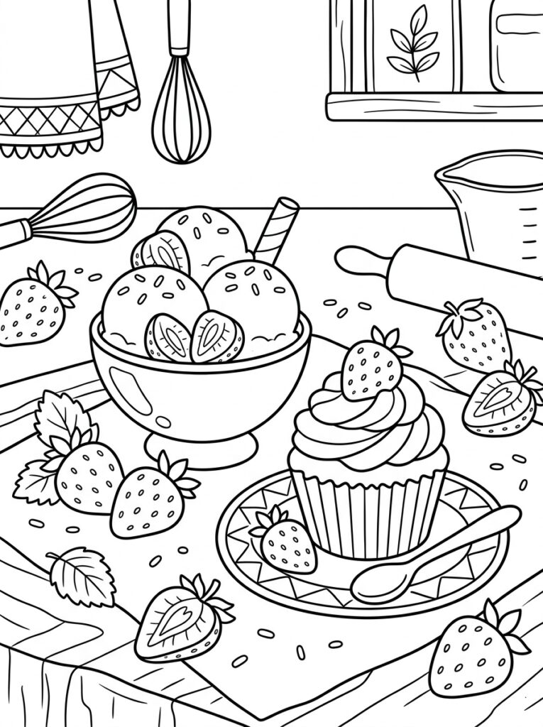 Aardbeien Kleurplaten (Gratis PDF Printables) 07 - gratis kleurplaat om te printen