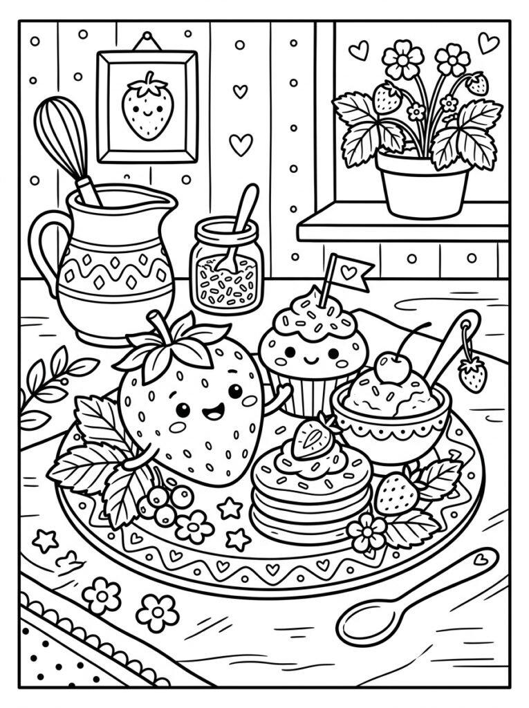 Aardbeien Kleurplaten (Gratis PDF Printables) 09 - gratis kleurplaat om te printen