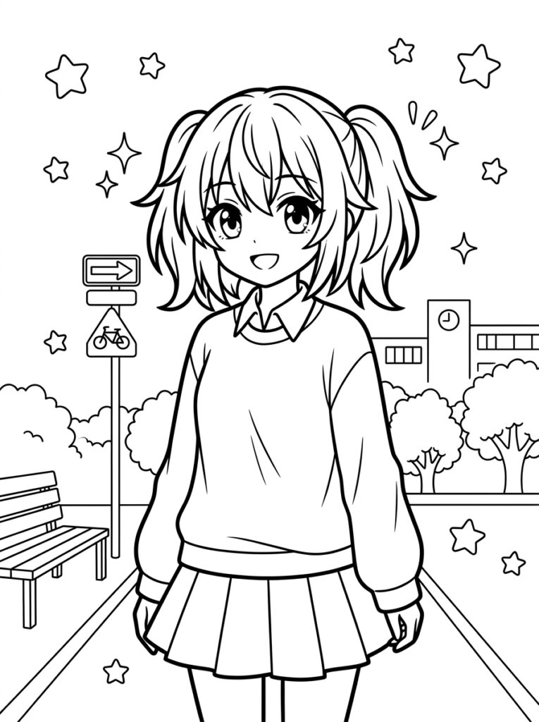 Anime Kleurplaten (Gratis PDF Printables) 01 - gratis kleurplaat om te printen
