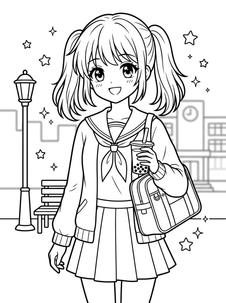 Anime Kleurplaten (Gratis PDF Printables) 03 - gratis kleurplaat om te printen