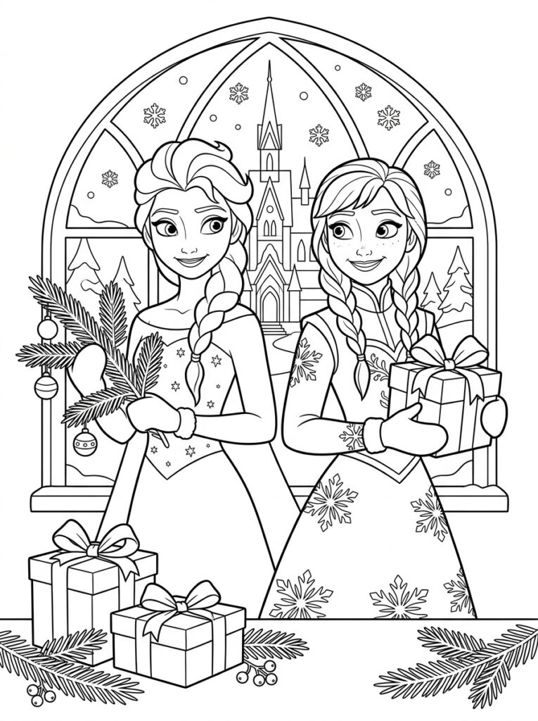 Anna en Elsa kerst Kleurplaten (Gratis PDF Printables) 10 - gratis kleurplaat om te printen