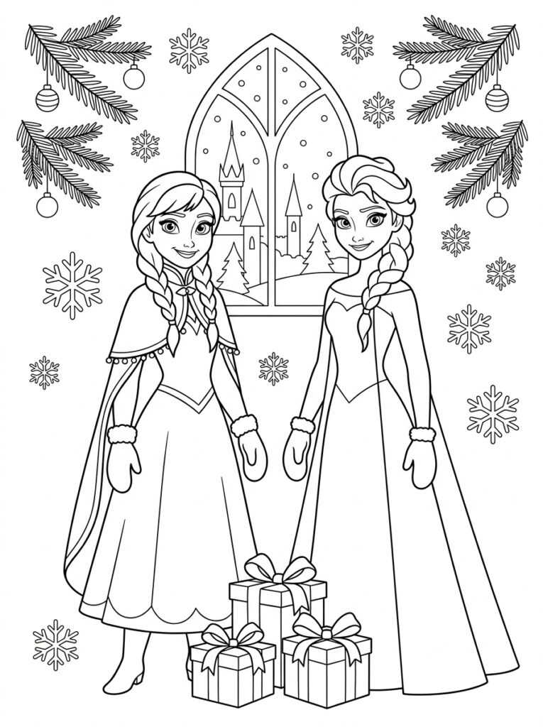Anna en Elsa kerst Kleurplaten (Gratis PDF Printables) 11 - gratis kleurplaat om te printen