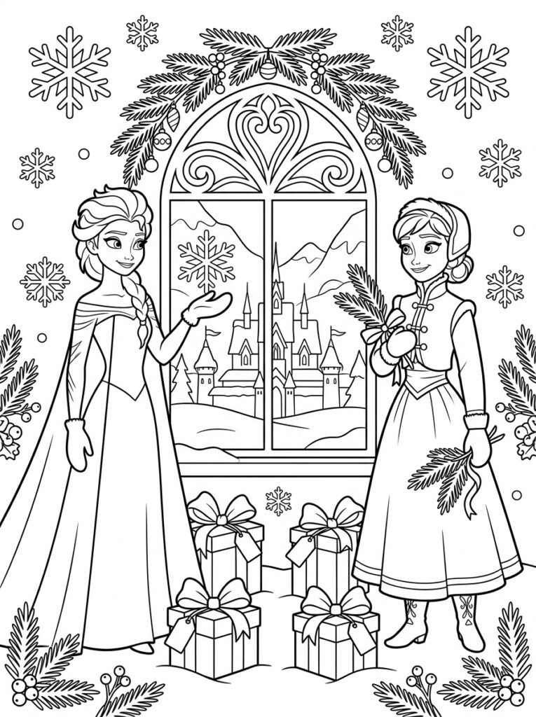 Anna en Elsa kerst Kleurplaten (Gratis PDF Printables) 12 - gratis kleurplaat om te printen