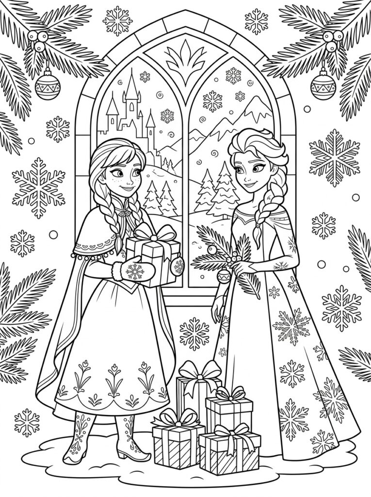 Anna en Elsa kerst Kleurplaten (Gratis PDF Printables) 13 - gratis kleurplaat om te printen