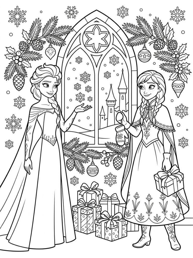 Anna en Elsa kerst Kleurplaten (Gratis PDF Printables) 14 - gratis kleurplaat om te printen