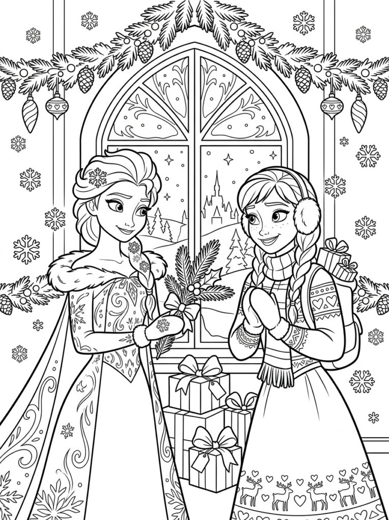 Anna en Elsa kerst Kleurplaten (Gratis PDF Printables) 16 - gratis kleurplaat om te printen
