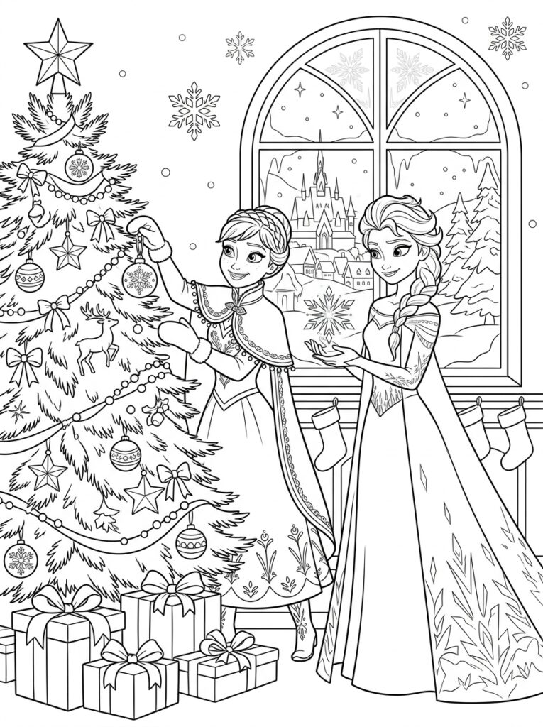 Anna en Elsa kerst Kleurplaten (Gratis PDF Printables) 17 - gratis kleurplaat om te printen