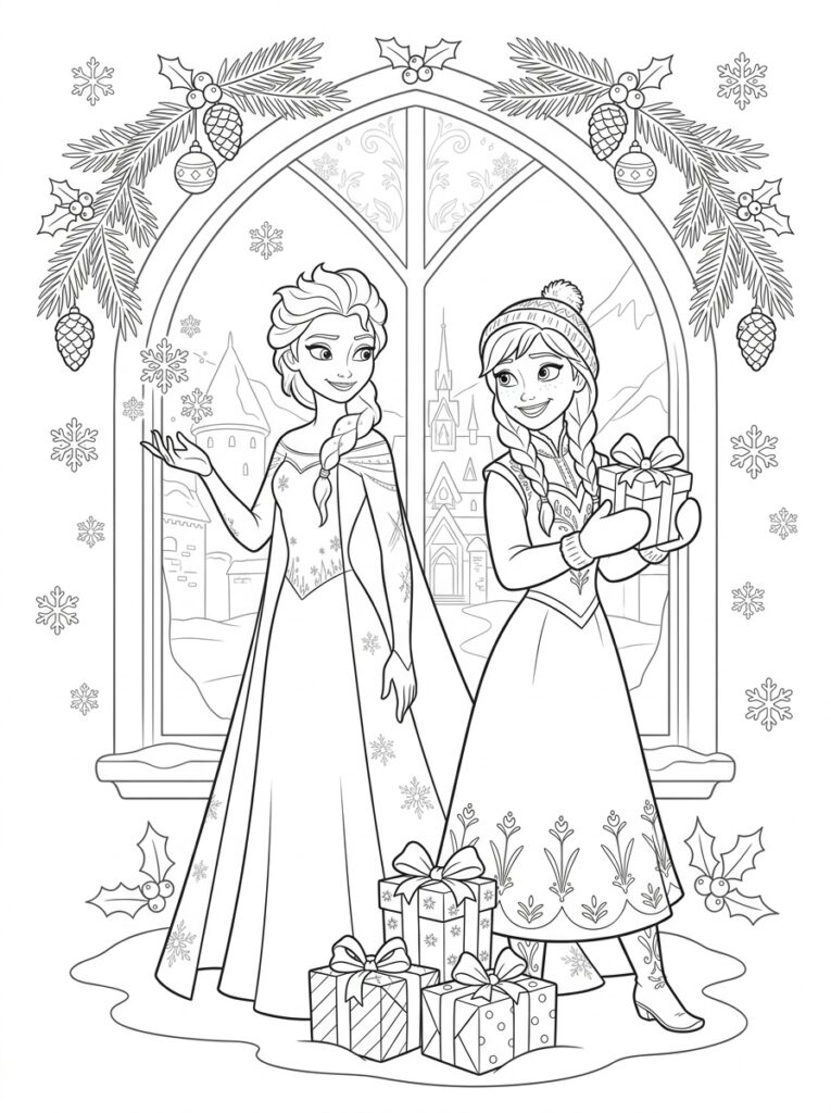 Anna en Elsa kerst Kleurplaten (Gratis PDF Printables) 18 - gratis kleurplaat om te printen