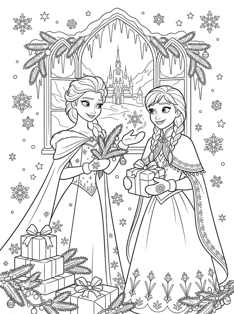 Anna en Elsa kerst Kleurplaten (Gratis PDF Printables) 19 - gratis kleurplaat om te printen