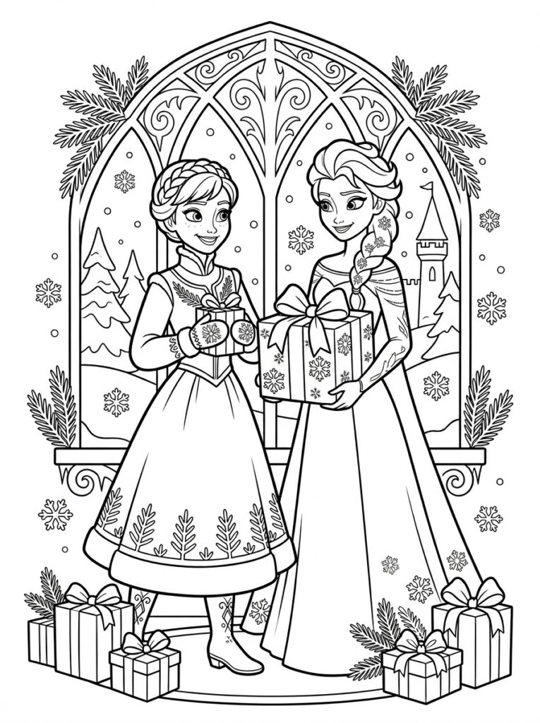 Anna en Elsa kerst Kleurplaten (Gratis PDF Printables) 20 - gratis kleurplaat om te printen