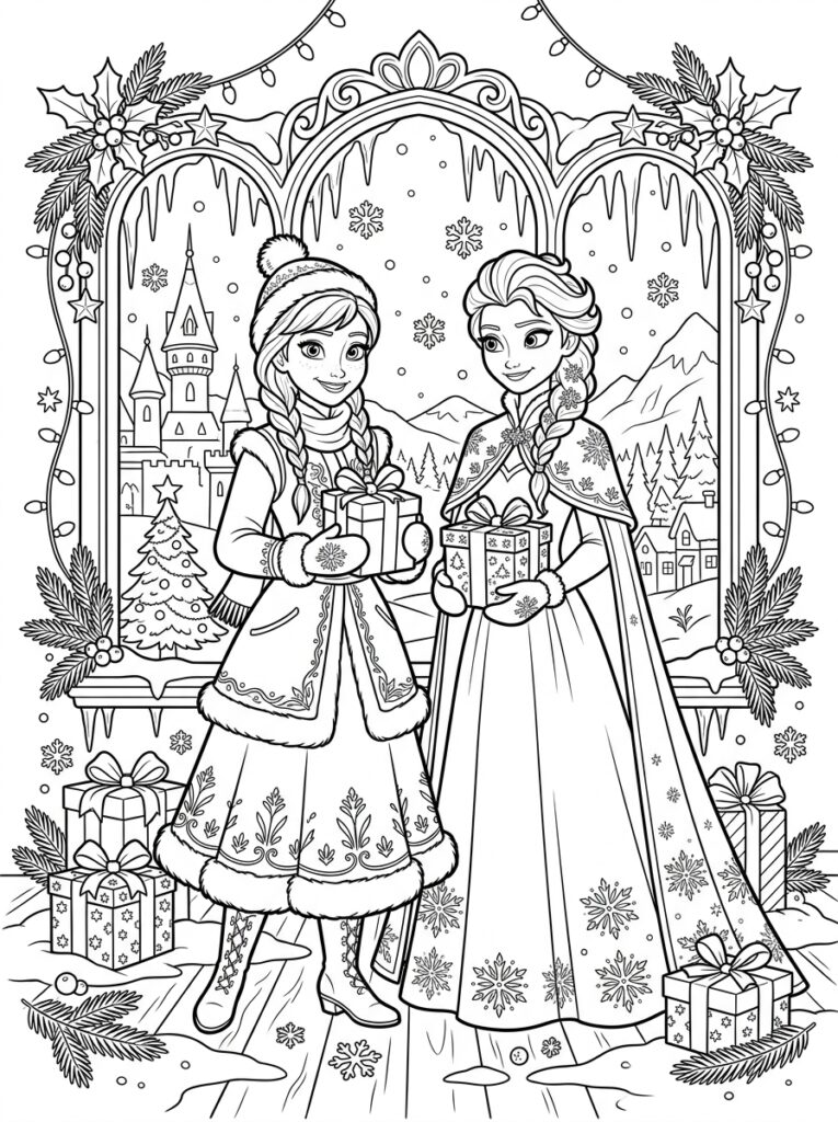 Anna en Elsa kerst Kleurplaten (Gratis PDF Printables) 21 - gratis kleurplaat om te printen
