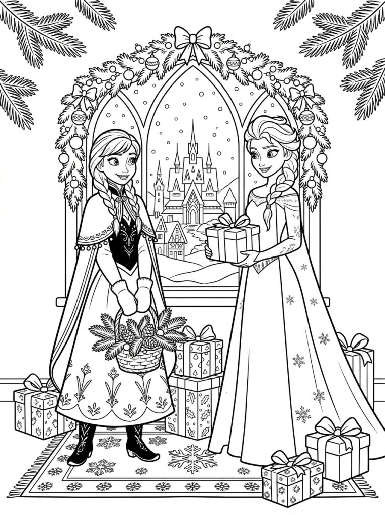 Anna en Elsa kerst Kleurplaten (Gratis PDF Printables) 22 - gratis kleurplaat om te printen