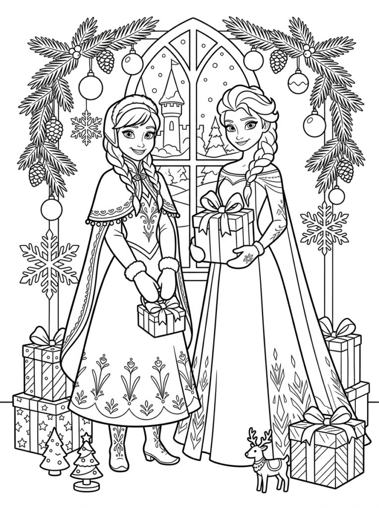 Anna en Elsa kerst Kleurplaten (Gratis PDF Printables) 23 - gratis kleurplaat om te printen