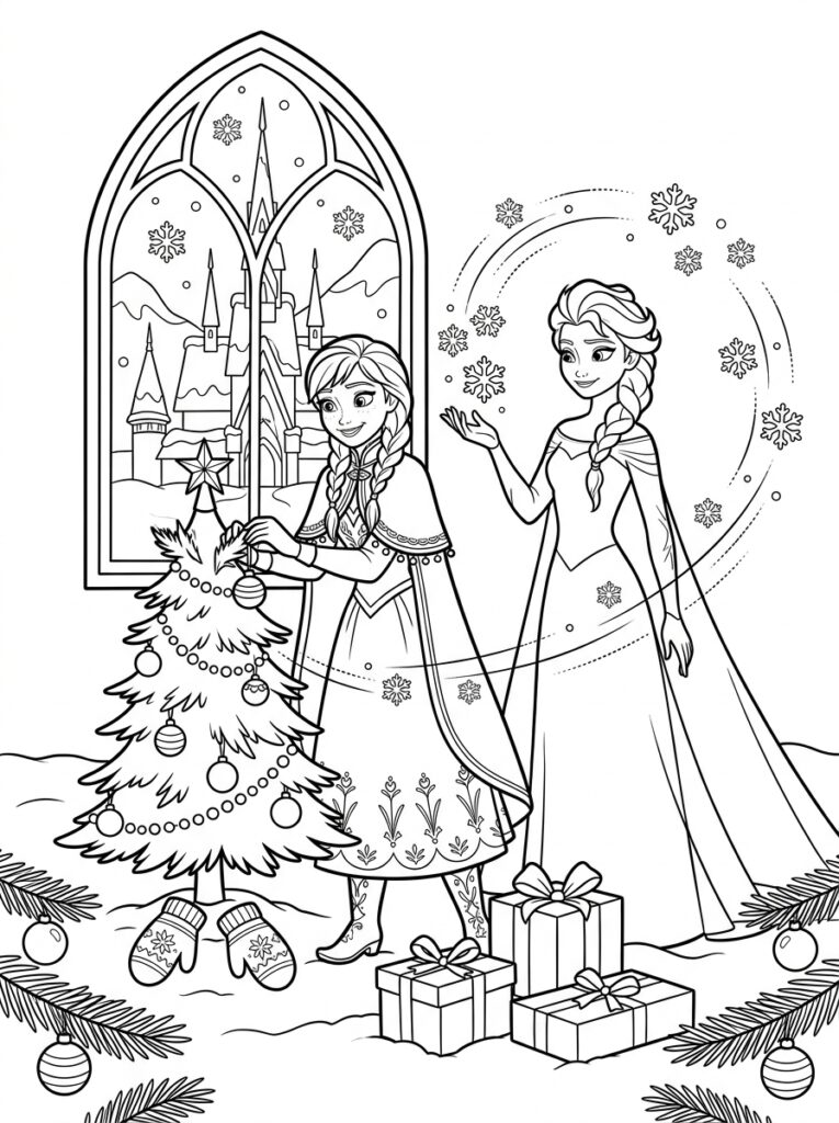 Anna en Elsa kerst Kleurplaten (Gratis PDF Printables) 24 - gratis kleurplaat om te printen