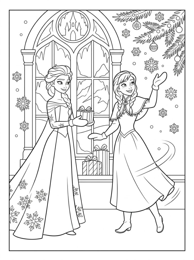 Anna en Elsa kerst Kleurplaten (Gratis PDF Printables) 26 - gratis kleurplaat om te printen