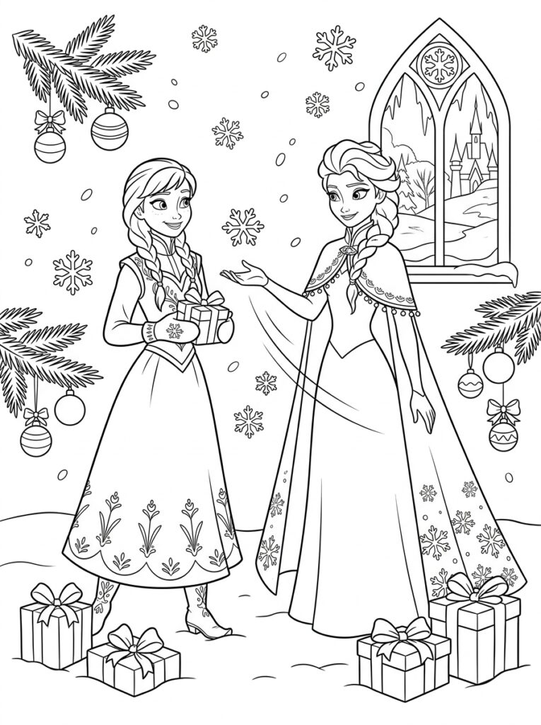 Anna en Elsa kerst Kleurplaten (Gratis PDF Printables) 27 - gratis kleurplaat om te printen