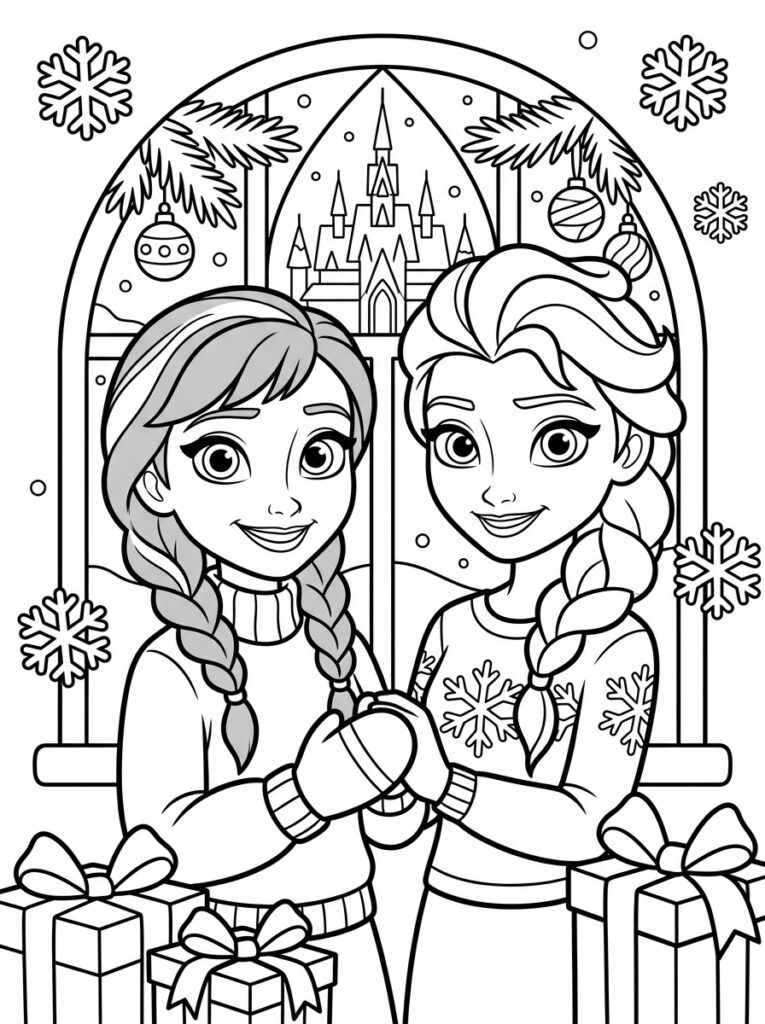 Anna en Elsa kerst Kleurplaten (Gratis PDF Printables) 28 - gratis kleurplaat om te printen