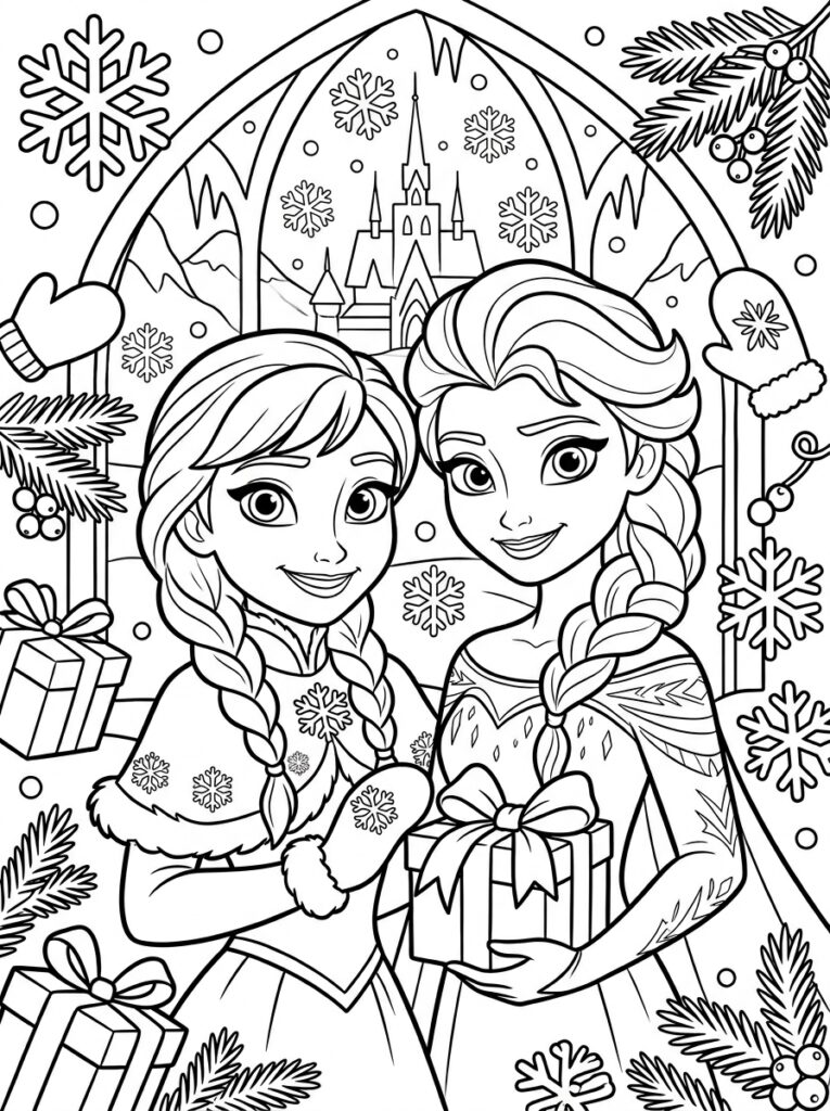 Anna en Elsa kerst Kleurplaten (Gratis PDF Printables) 29 - gratis kleurplaat om te printen