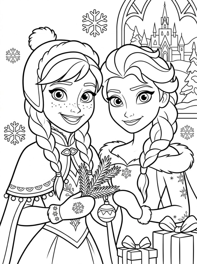 Anna en Elsa kerst Kleurplaten (Gratis PDF Printables) 30 - gratis kleurplaat om te printen