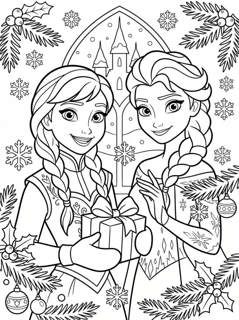 Anna en Elsa kerst Kleurplaten (Gratis PDF Printables) 31 - gratis kleurplaat om te printen