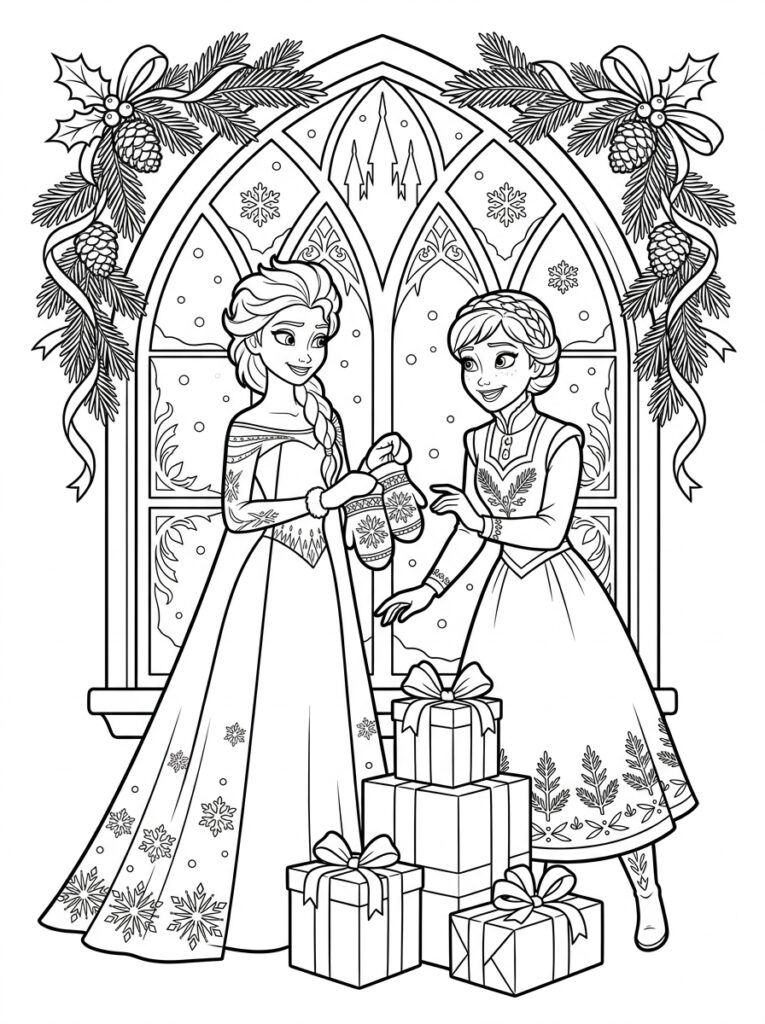 Anna en Elsa kerst Kleurplaten (Gratis PDF Printables) 32 - gratis kleurplaat om te printen
