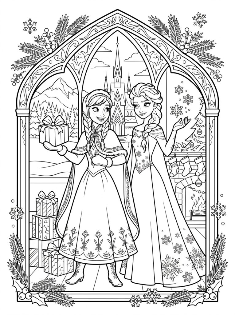 Anna en Elsa kerst Kleurplaten (Gratis PDF Printables) 33 - gratis kleurplaat om te printen