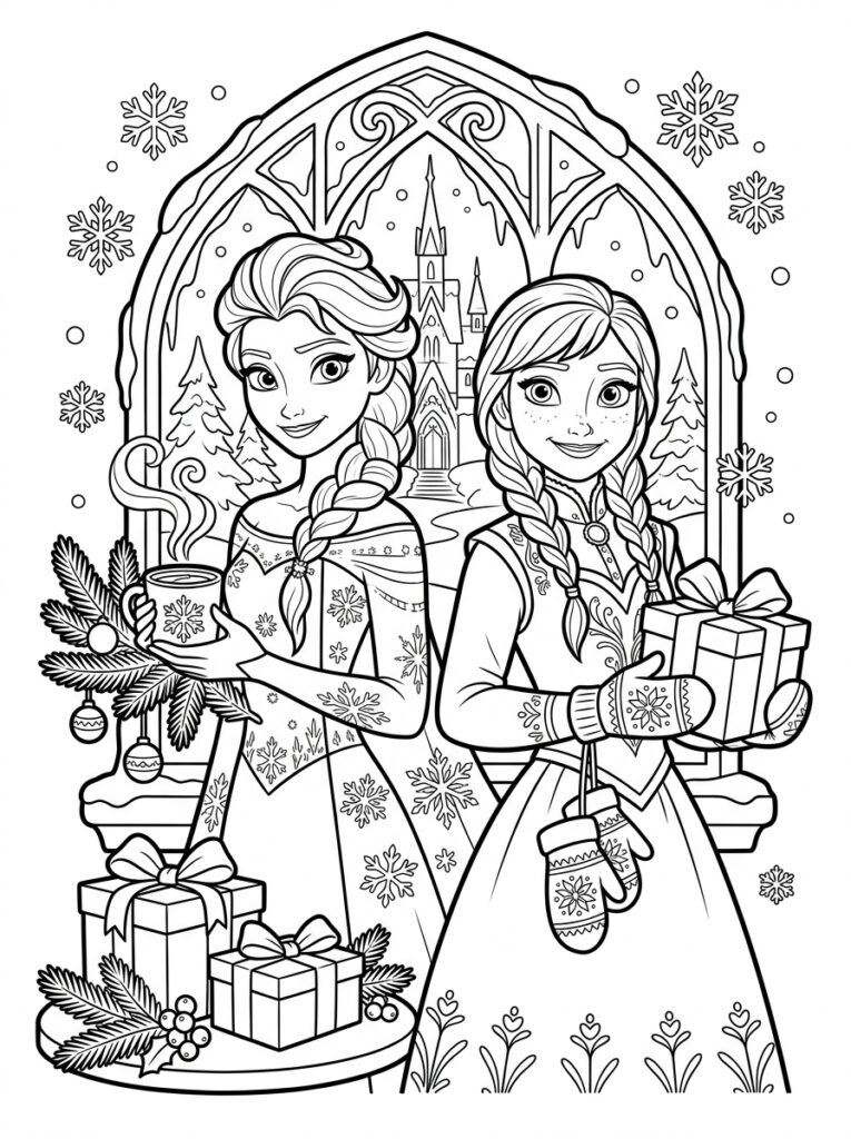Anna en Elsa kerst Kleurplaten (Gratis PDF Printables) 34 - gratis kleurplaat om te printen