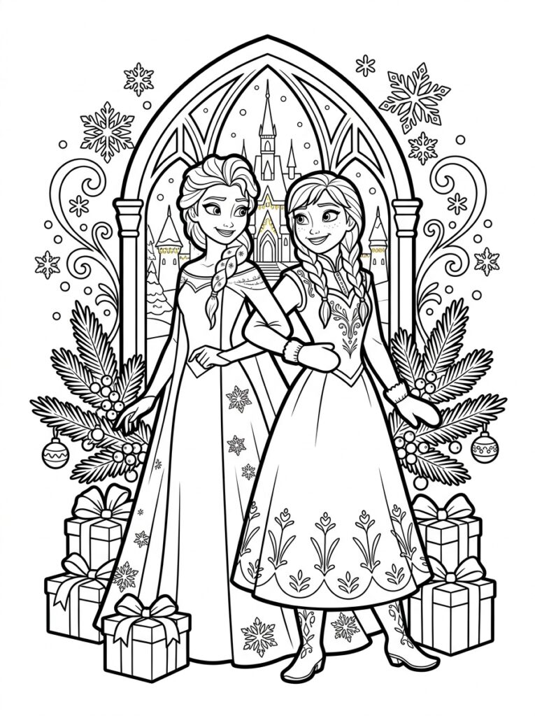 Anna en Elsa kerst Kleurplaten (Gratis PDF Printables) 35 - gratis kleurplaat om te printen