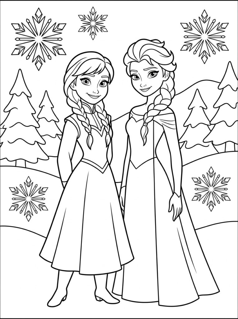 Anna en Elsa Kleurplaten (Gratis PDF Printables) 02 - gratis kleurplaat om te printen