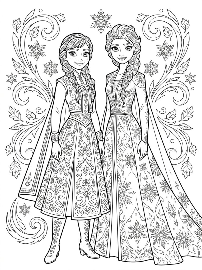 Anna en Elsa Kleurplaten (Gratis PDF Printables) 03 - gratis kleurplaat om te printen