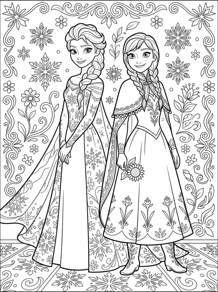 Anna en Elsa Kleurplaten (Gratis PDF Printables) 04 - gratis kleurplaat om te printen