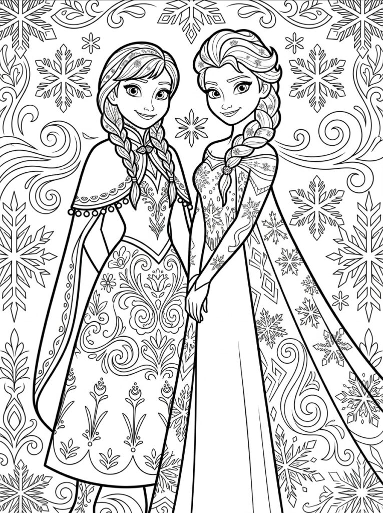 Anna en Elsa Kleurplaten (Gratis PDF Printables) 05 - gratis kleurplaat om te printen