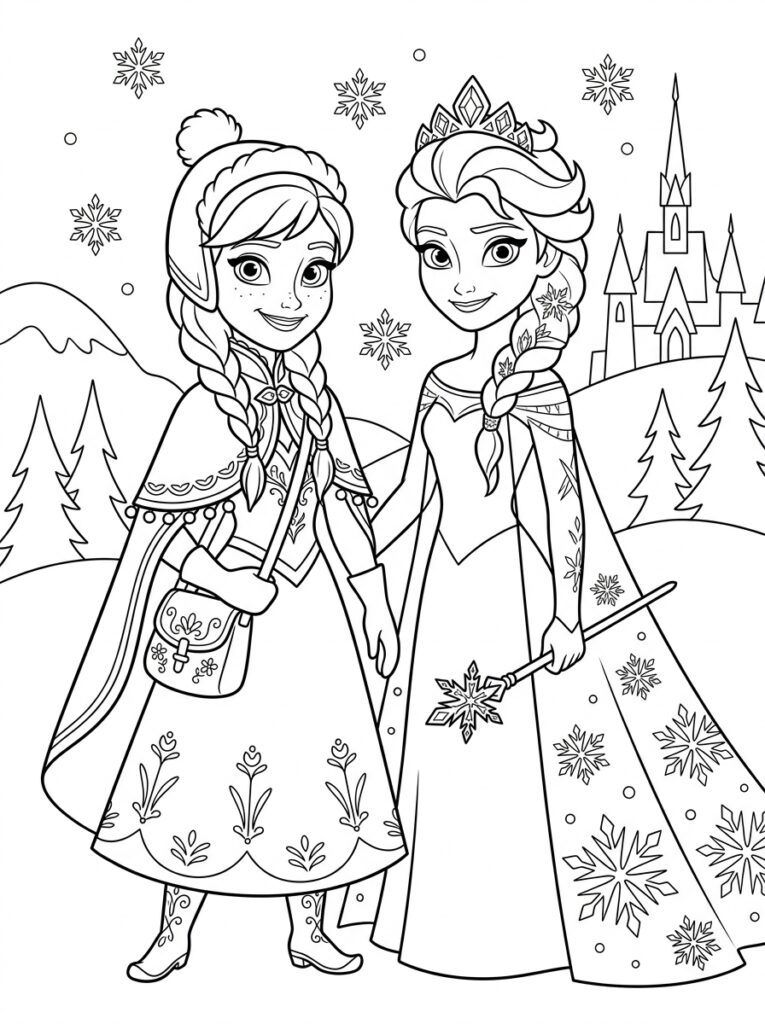 Anna en Elsa Kleurplaten (Gratis PDF Printables) 06 - gratis kleurplaat om te printen