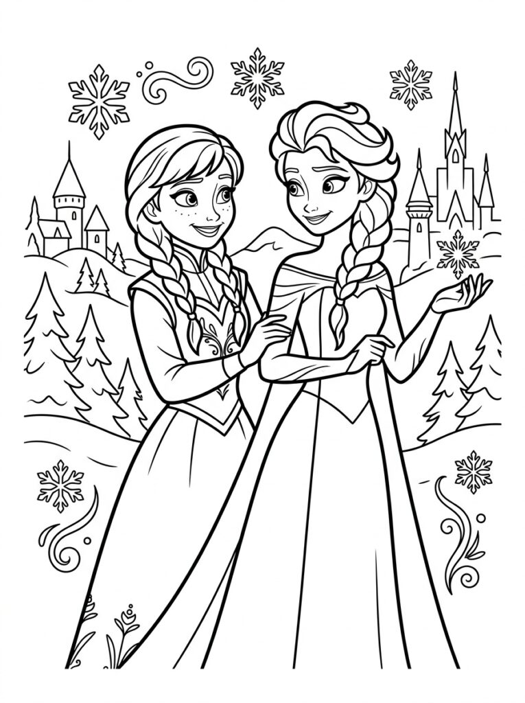 Anna en Elsa Kleurplaten (Gratis PDF Printables) 08 - gratis kleurplaat om te printen