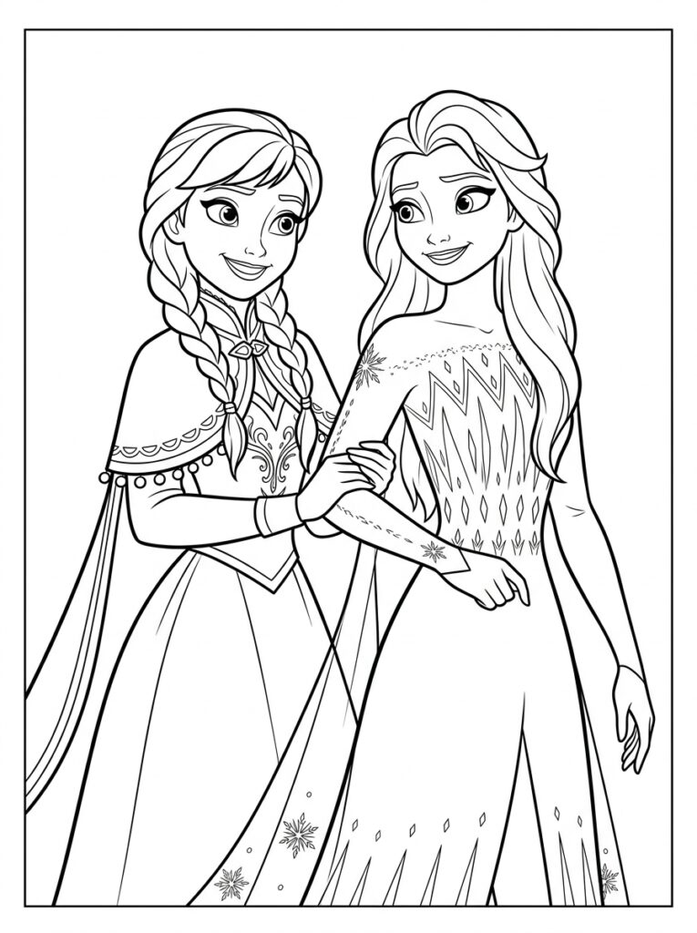 Anna en Elsa Kleurplaten (Gratis PDF Printables) 09 - gratis kleurplaat om te printen