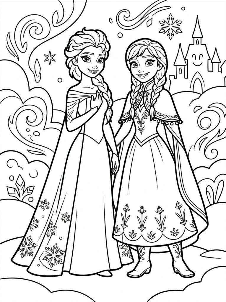Anna en Elsa Kleurplaten (Gratis PDF Printables) 10 - gratis kleurplaat om te printen