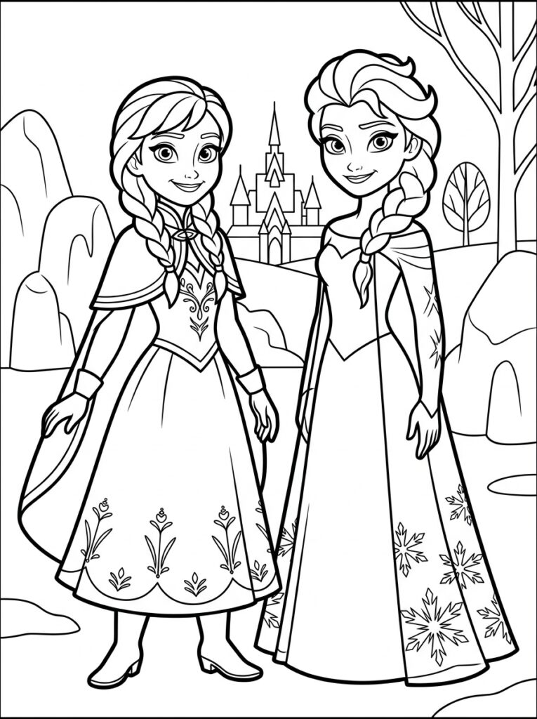 Anna en Elsa Kleurplaten (Gratis PDF Printables) 11 - gratis kleurplaat om te printen