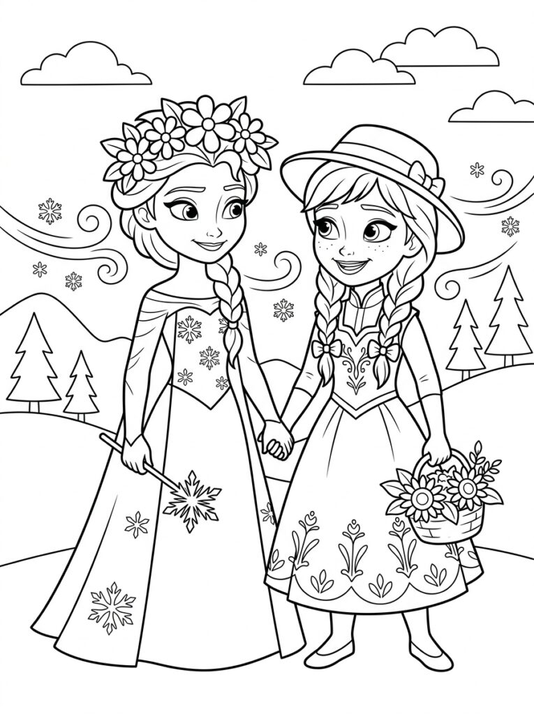 Anna en Elsa Kleurplaten (Gratis PDF Printables) 22 - gratis kleurplaat om te printen