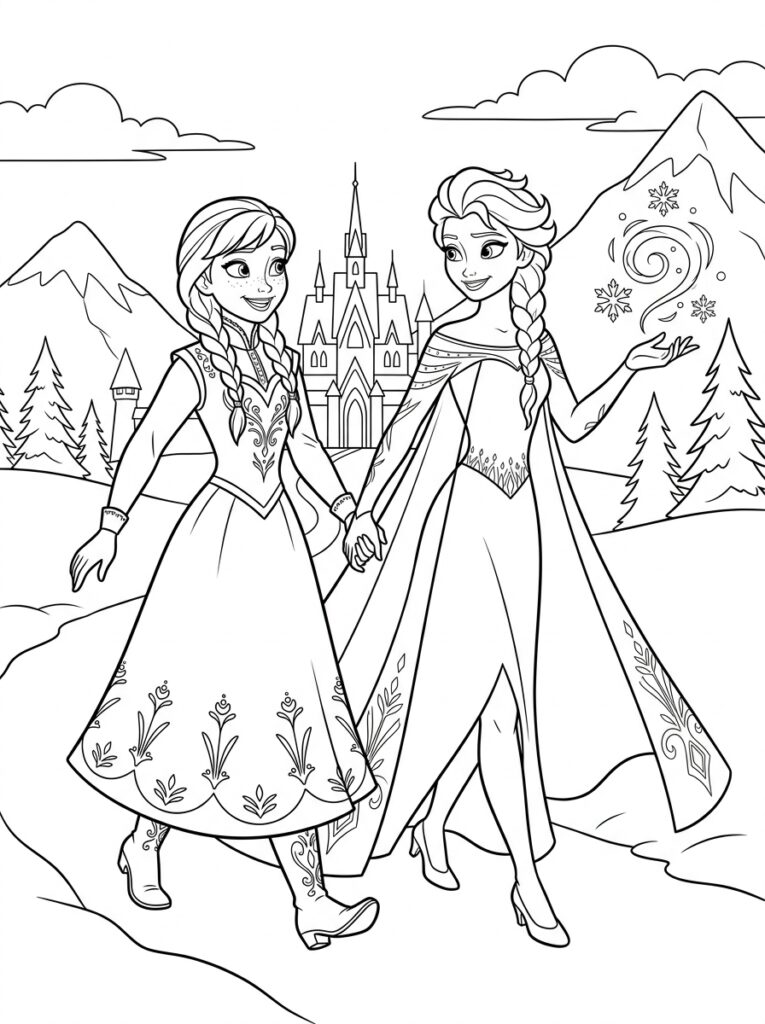 Anna en Elsa Kleurplaten (Gratis PDF Printables) 26 - gratis kleurplaat om te printen