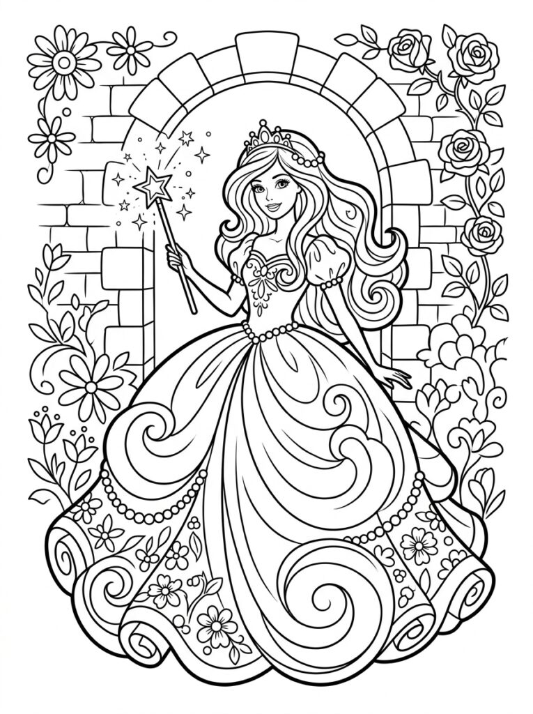 Barbie Kleurplaten (Gratis PDF Printables) 04 - gratis kleurplaat om te printen