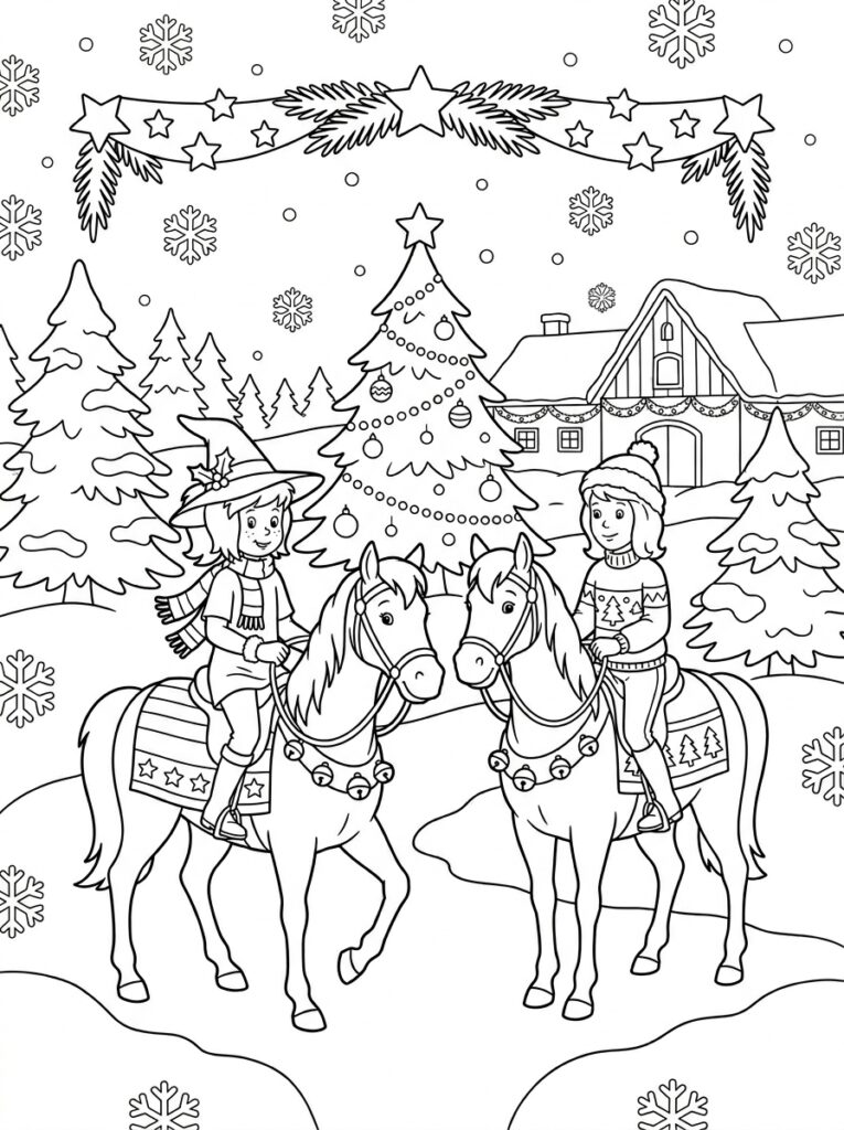 Bibi en Tina kerst Kleurplaten (Gratis PDF Printables) 01 - gratis kleurplaat om te printen