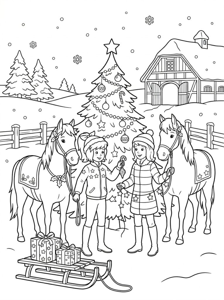 Bibi en Tina kerst Kleurplaten (Gratis PDF Printables) 05 - gratis kleurplaat om te printen