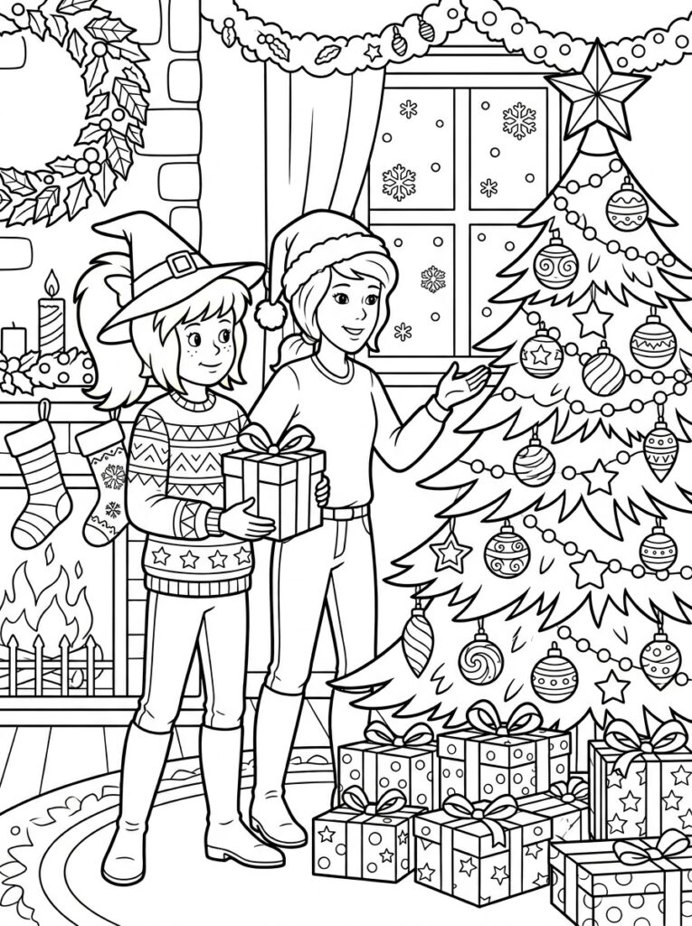Bibi en Tina kerst Kleurplaten (Gratis PDF Printables) 07 - gratis kleurplaat om te printen