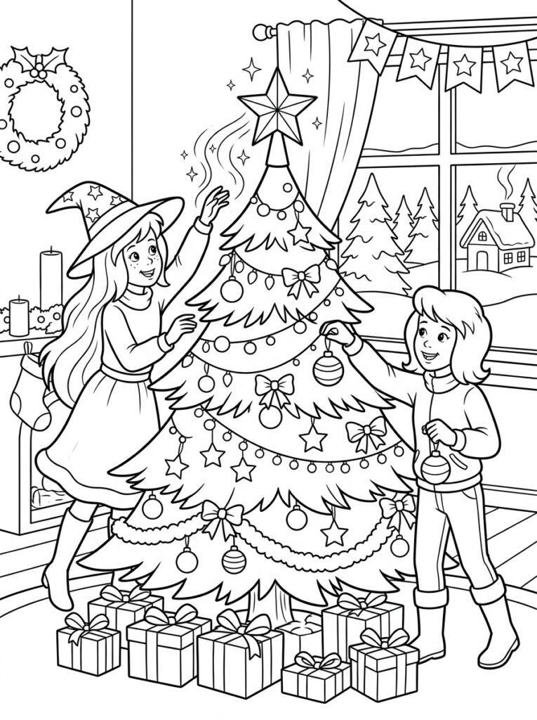 Bibi en Tina kerst Kleurplaten (Gratis PDF Printables) 08 - gratis kleurplaat om te printen